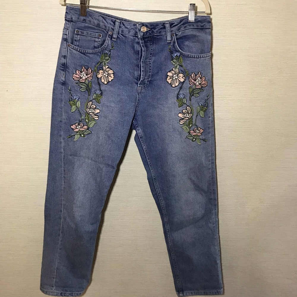 TopShop Embroidered Skinny Jeans Sz 32W 32L